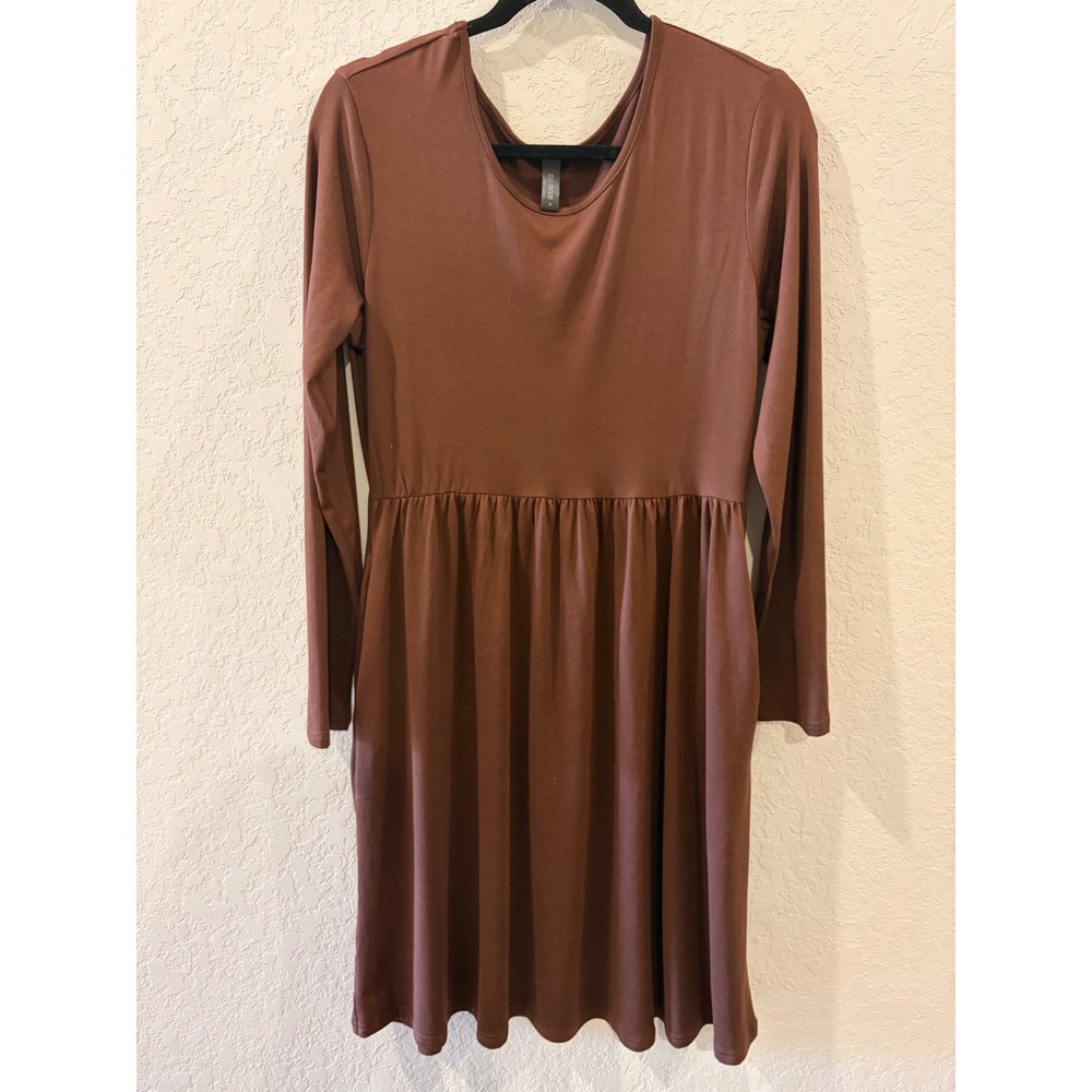 DB Moon Womens Brown Long Sleeve Empire Waist Pocket Dress Medium
